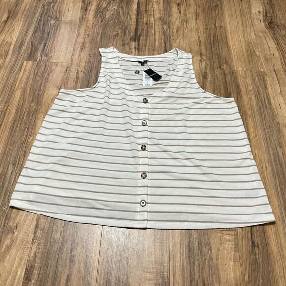 Torrid Womens 5 (5X) White Tan Striped Knit Tank Top (Faux Buttons) - NWT - Picture 7 of 7